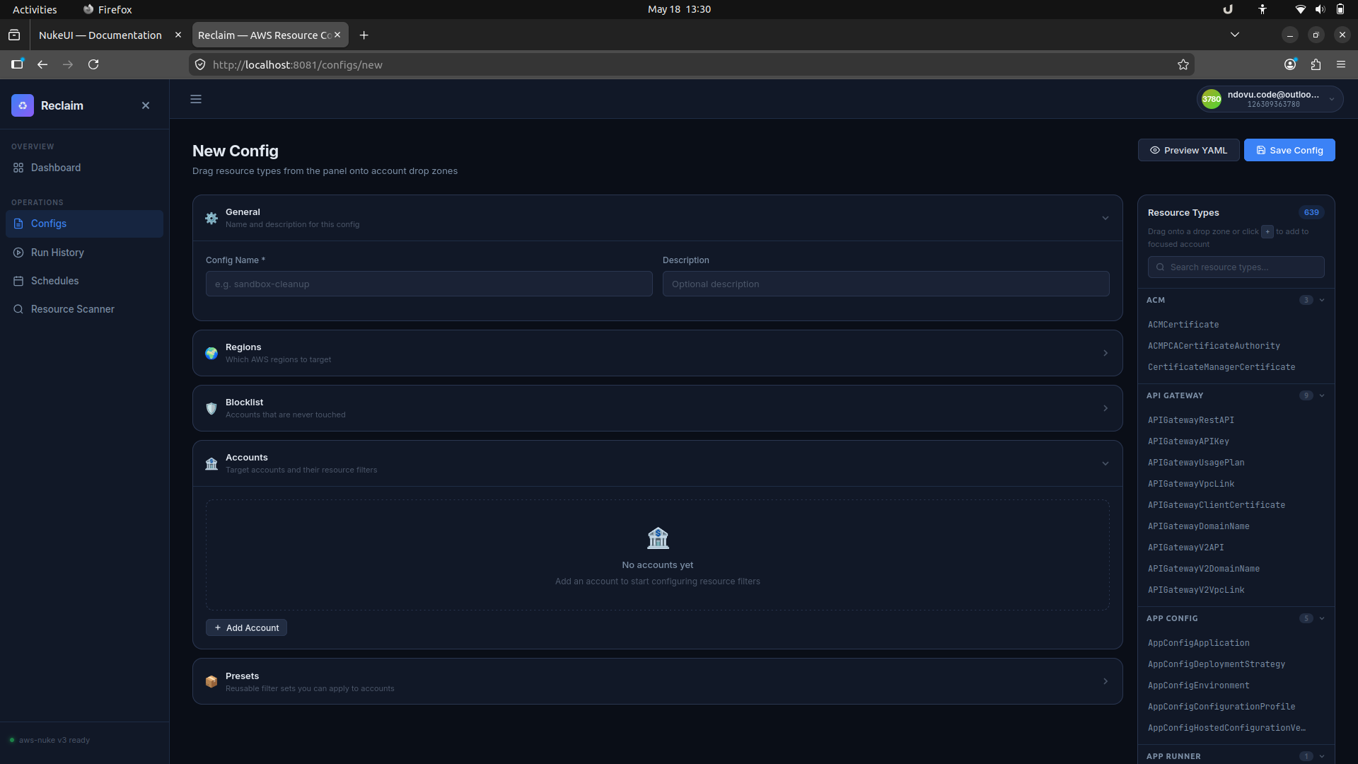 Reclaim aws-nuke config builder with resource type selector