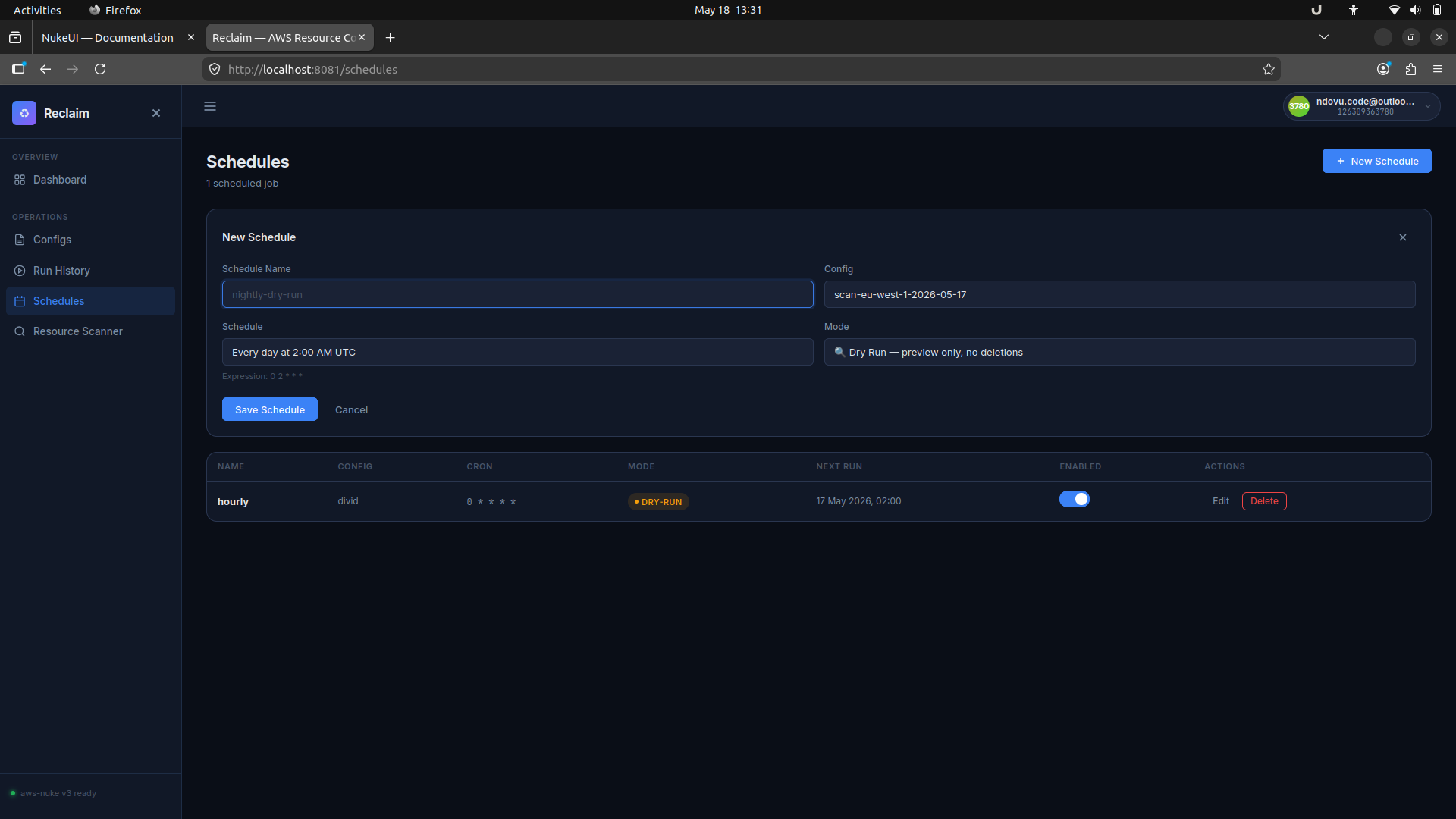 Reclaim aws-nuke cron scheduler list